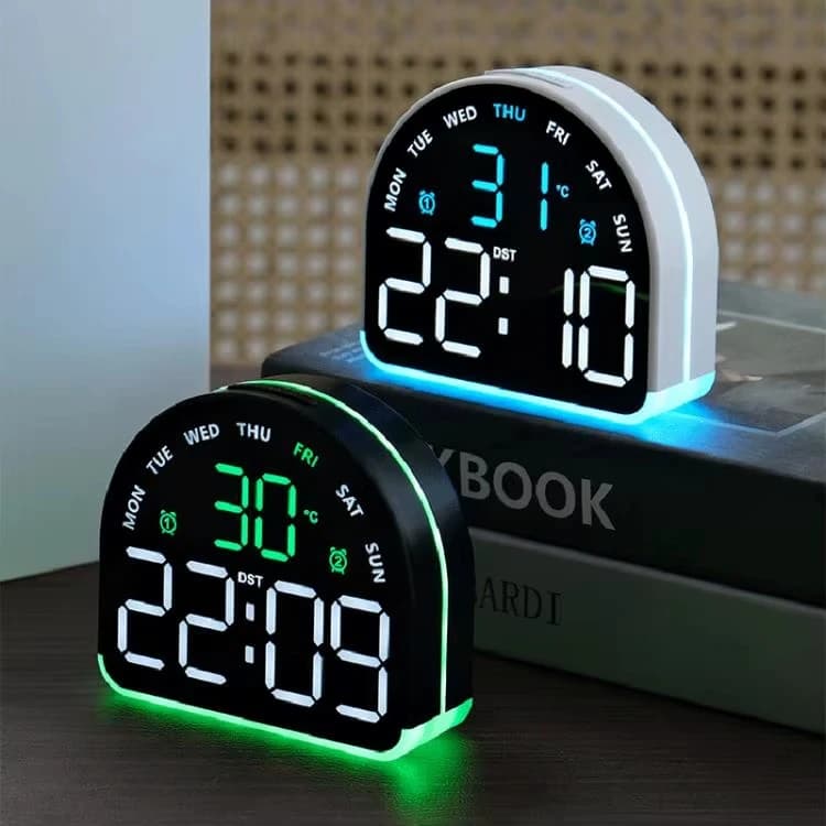 ساعت LED دیجیتالی رومیزی بک لایت دار نیم دایره مدل 52 با نمایشگر دما و ایام هفته — تصویر ۶