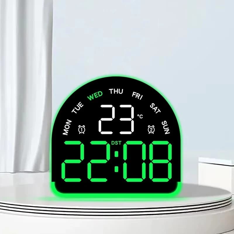 ساعت LED دیجیتالی رومیزی بک لایت دار نیم دایره مدل 52 با نمایشگر دما و ایام هفته — تصویر ۹