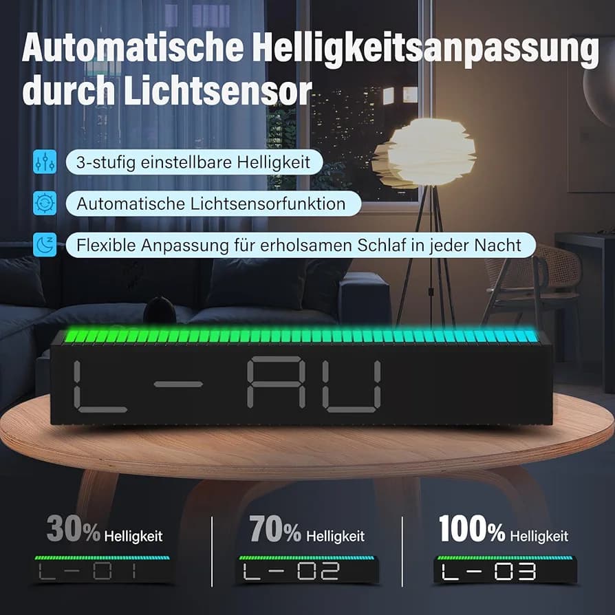 ساعت دیجیتال LED رومیزی مدل 57 دارای ثانیه شمار و اکولایزر رقص نور صوتی — تصویر ۹