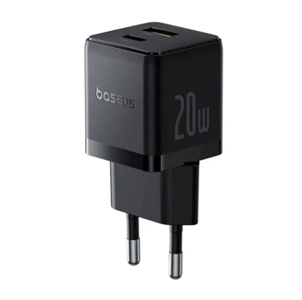 شارژر دیواری 20 وات بیسوس مدل BASEUS PALM FAST CHARGER C+U 20W EU رنگ مشکی