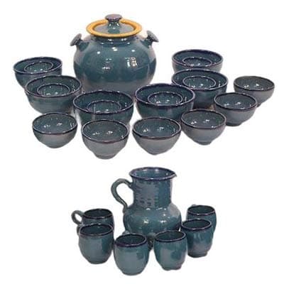 سرویس دیزی خوری 6 نفره سفالی لعاب دار فیروزه ای — تصویر ۲