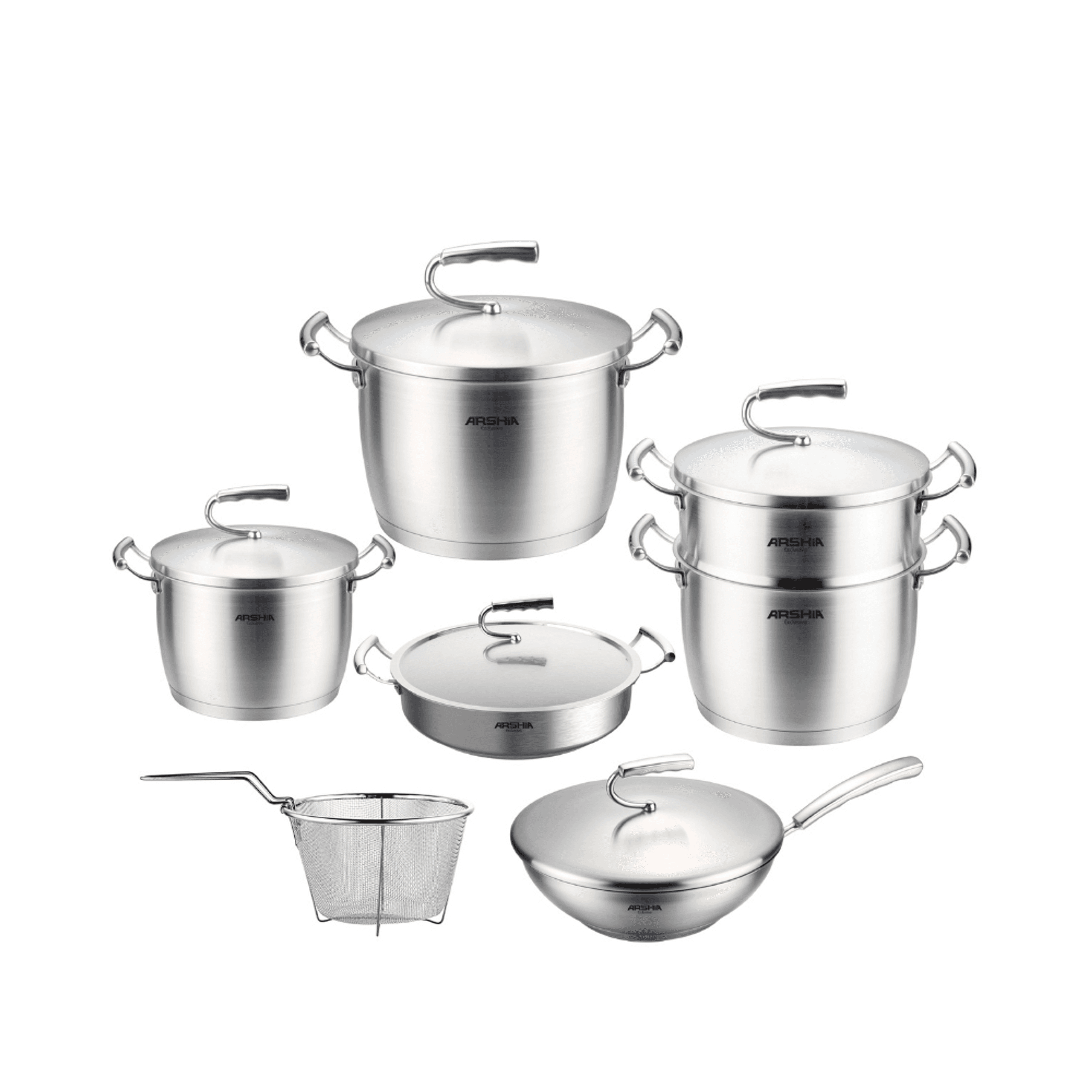 سرویس قابلمه 12 تکه عرشیا مدل Stainless Steel Cookware