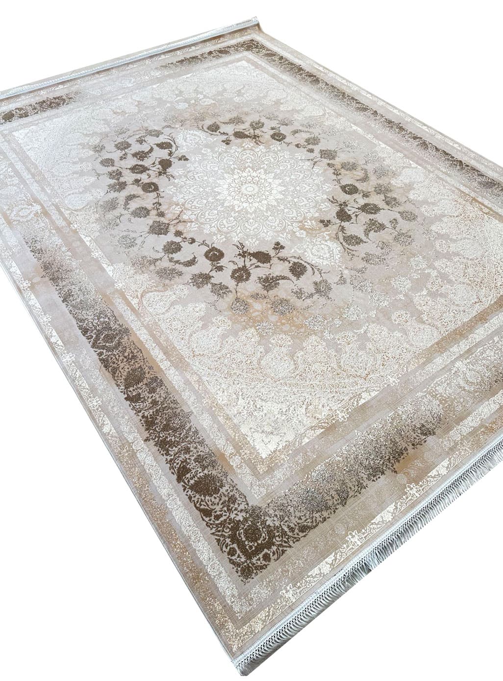 فرش وینتیج موکایی طرح ویتو رنگ بژ 1200 شانه برجسته کد 1408 — تصویر ۸