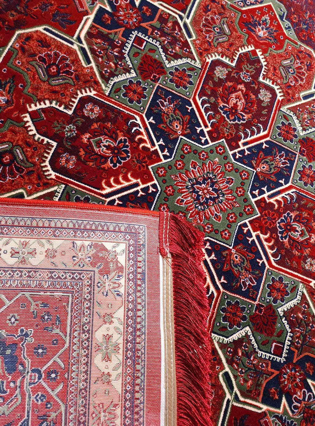 گبه ماشینی طرح هریس رنگ لاکی گل برجسته 1200 شانه کد 8016 — تصویر ۶