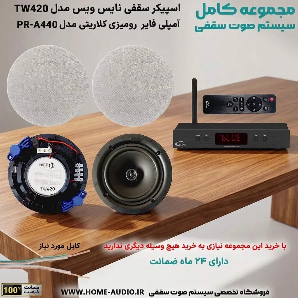 مجموعه اسپیکر سقفی نایس وویس TW420 + آمپلی فایر کلاریتی PR-A440