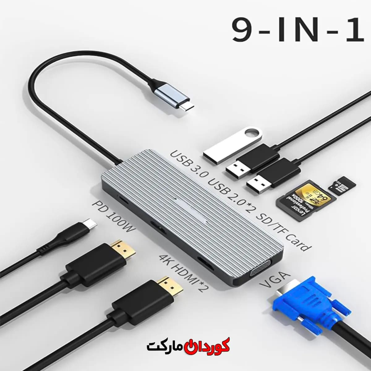 هاب USB C داک استیشن 9 پورت مدل HB040 — تصویر ۱۰