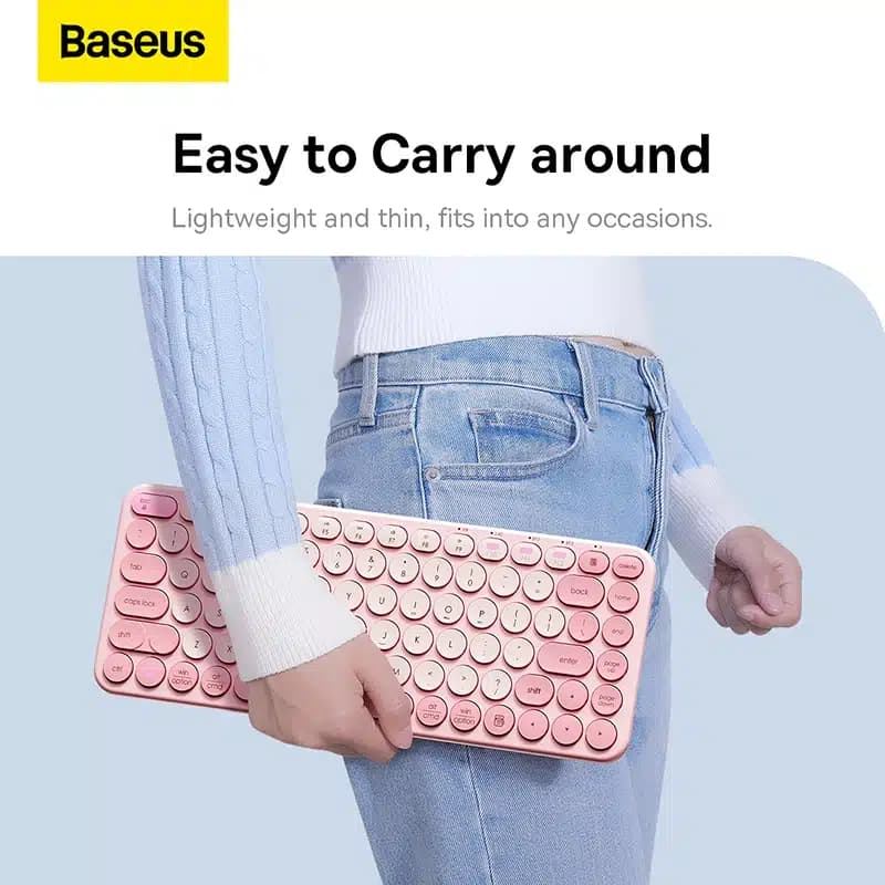 کیبورد بی‌سیم سه‌حالته باسئوس مدل Baseus K01B Wireless Tri-Mode Keyboard Pink — تصویر ۵
