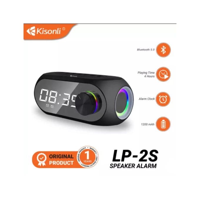 اسپیکر بلوتوثی قابل حمل ساعت دار کیسونلی مدل LP-2S + هدیه — تصویر ۷