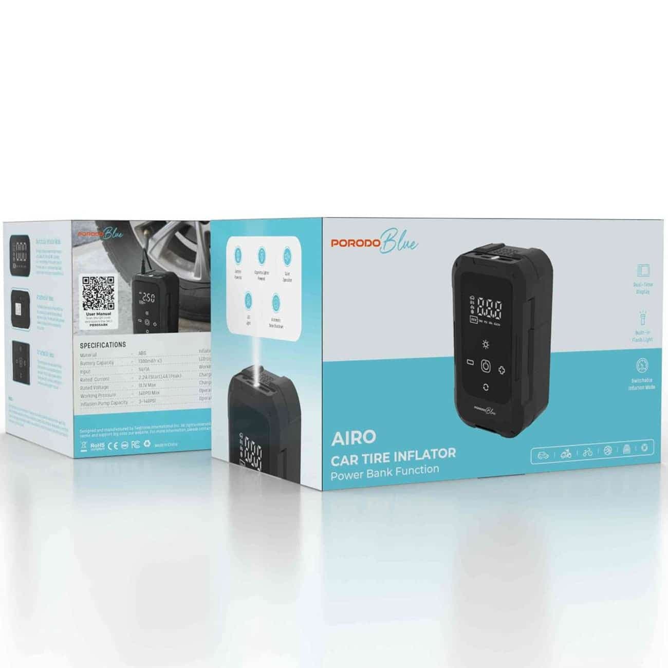 پمپ باد لاستیک خودرو پرودو Porodo مدل PB905ABK فشار 140PSI — تصویر ۶