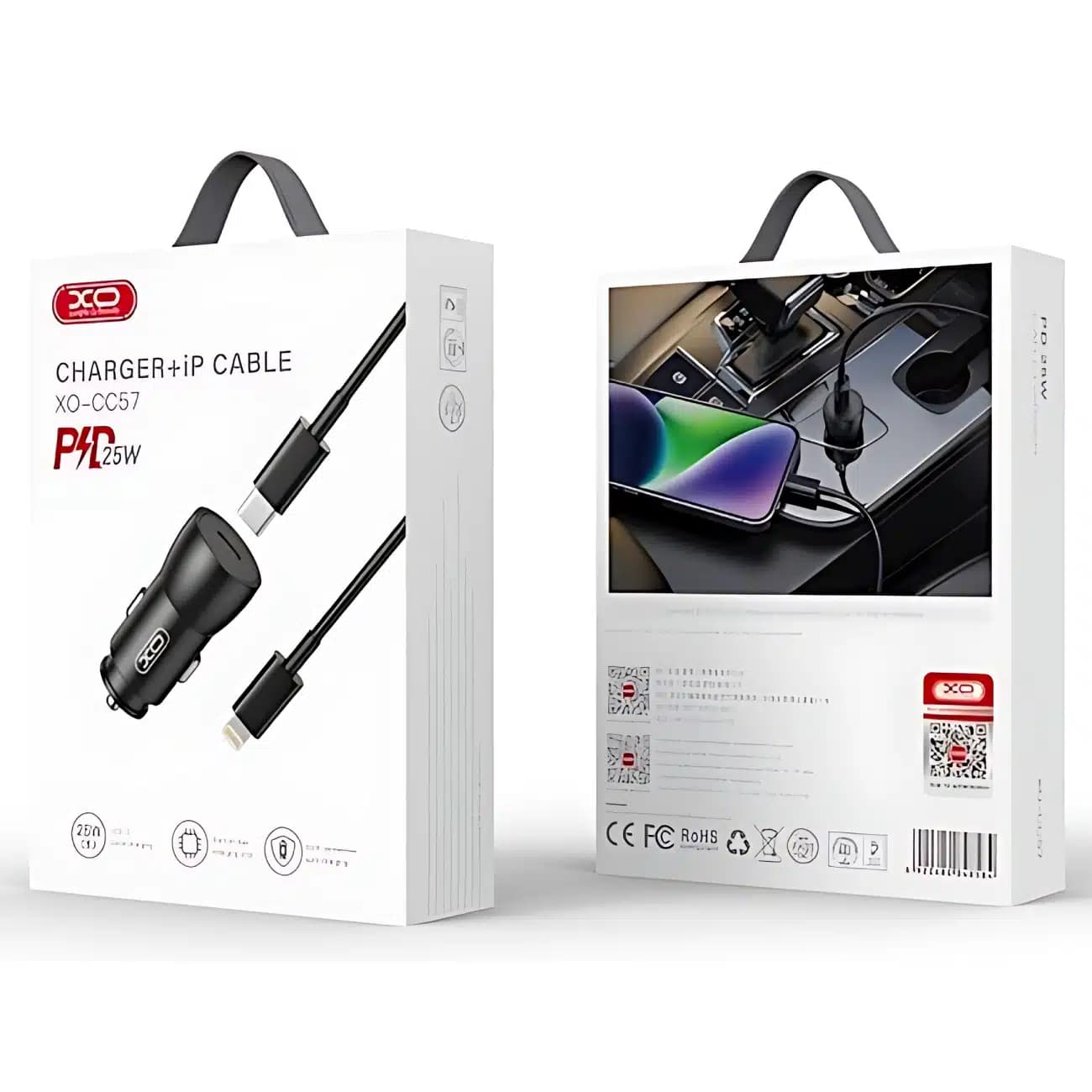 شارژر فندکی فست شارژ ماشین تایپ سی 25 وات با کابل لایتنینگ ایکس او CC57 — تصویر ۷