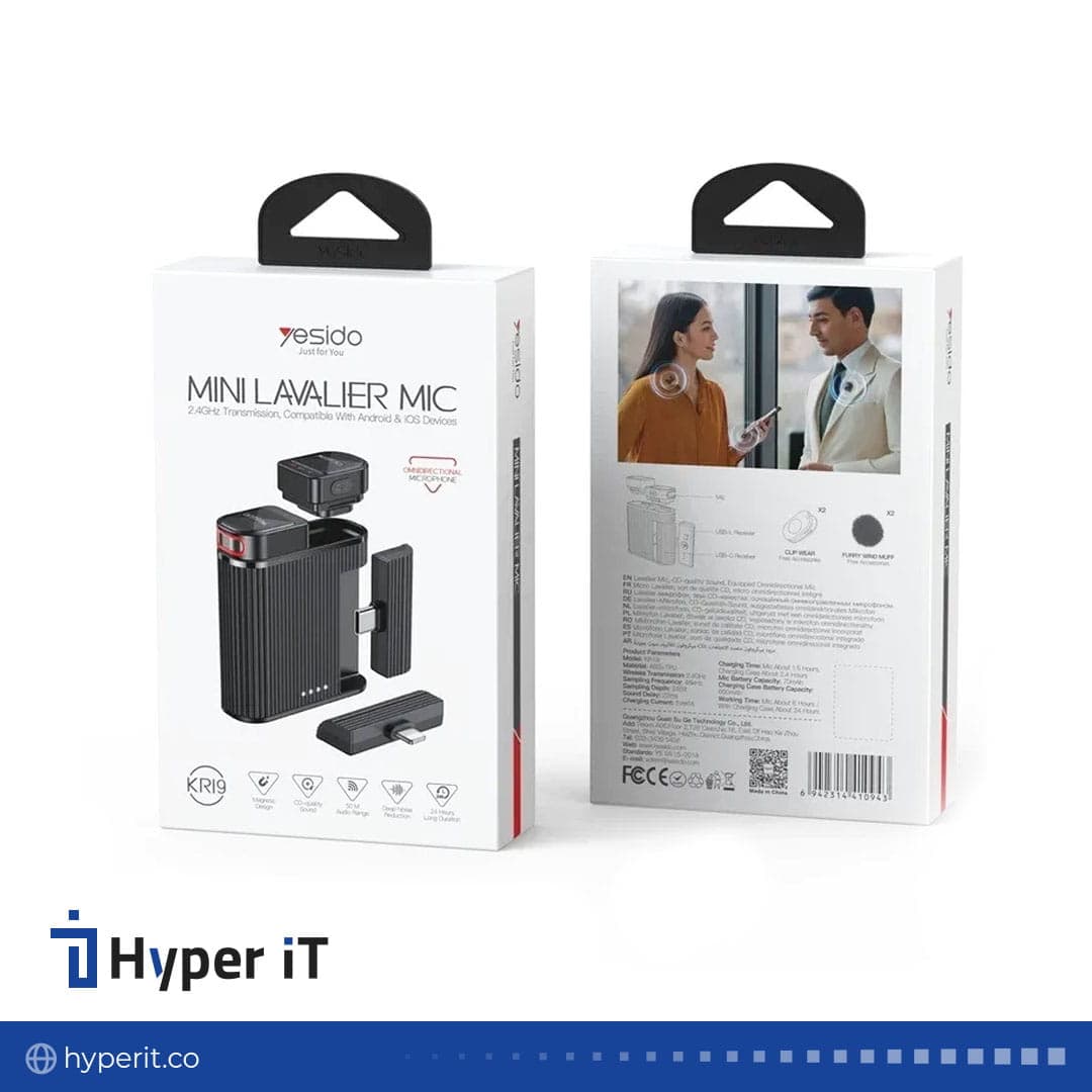 میکروفن یقه ای بی سیم YESIDO مدل MINI LAVALIER MIC-KR19 — تصویر ۳