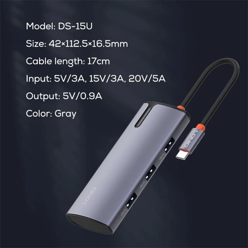 هاب 5 پورت USB-C الدینیو مدل DS-15U — تصویر ۹