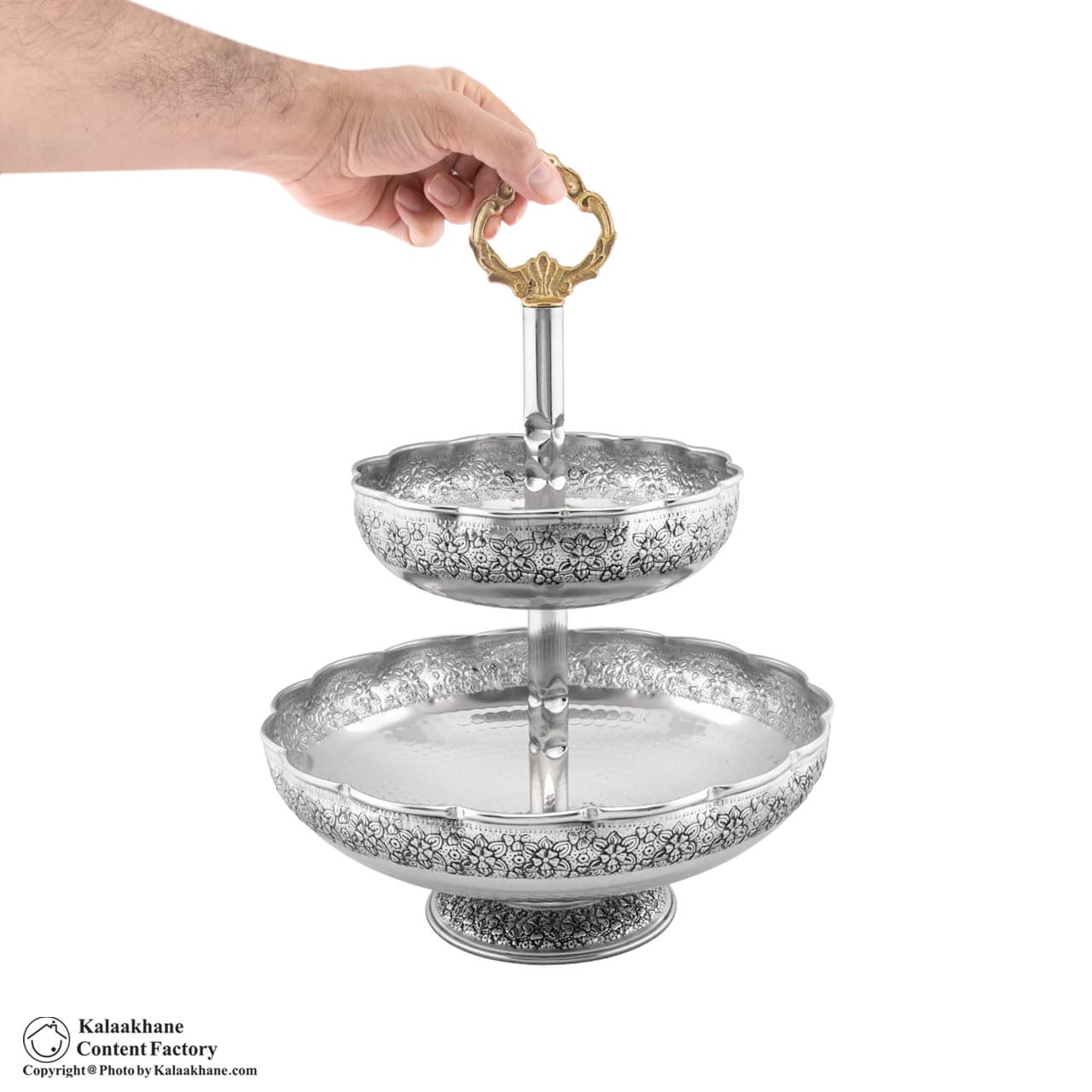 میوه خوری 2 طبقه مس دیبا رنگ کروم کد 1056 — تصویر ۷