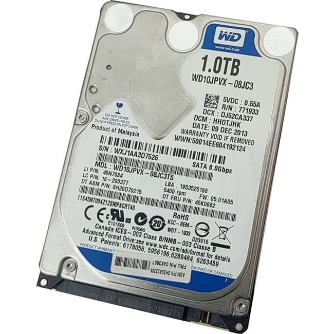 هارد لپ تاپ Western Digital WD10JPVX-08JC3 – 1TB 5.4K RPM SATA 9.5mm 2.5″ Hard Drive (کارکرده)
