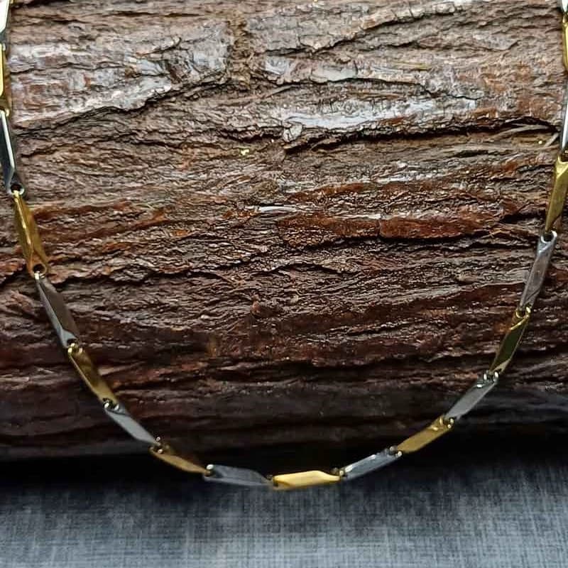 خرید و قیمت گردنبند کبریتی دو رنگ طلایی نقره ایی استیل — تصویر ۲