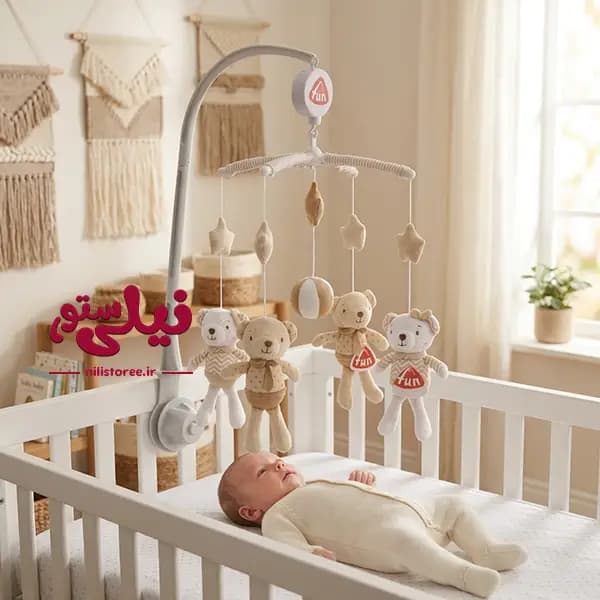 آویز تخت نوزاد موزیکال کوکی طرح خرس بیبی فان Baby Fun — تصویر ۵