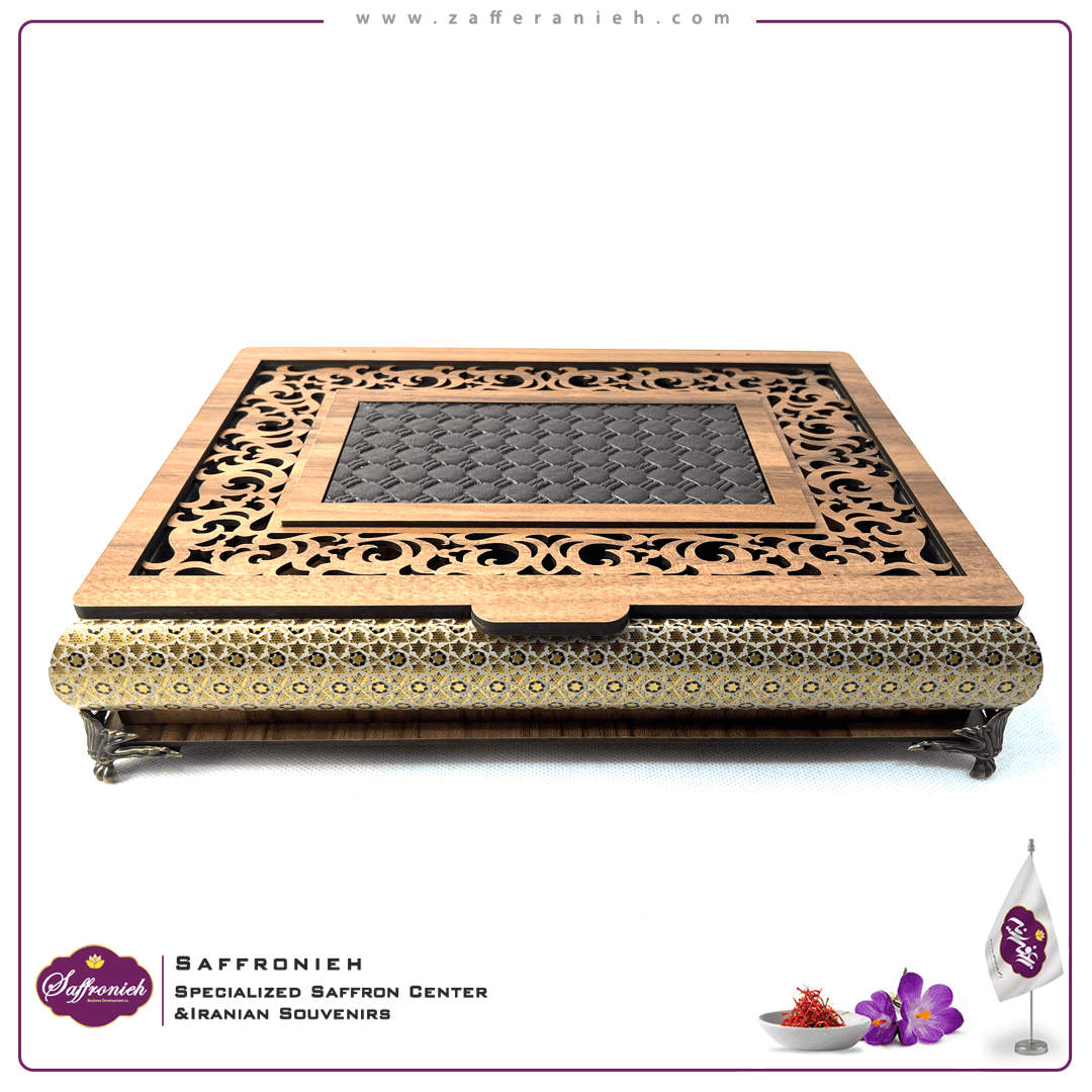 جعبه پذیرایی پایه دار MDF و پروفیل طرح خاتم مدل شیراز