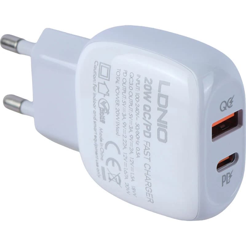شارژر دیواری 20 وات الدینیو A2313C QC3.0 PD + کابل تایپ سی — تصویر ۳