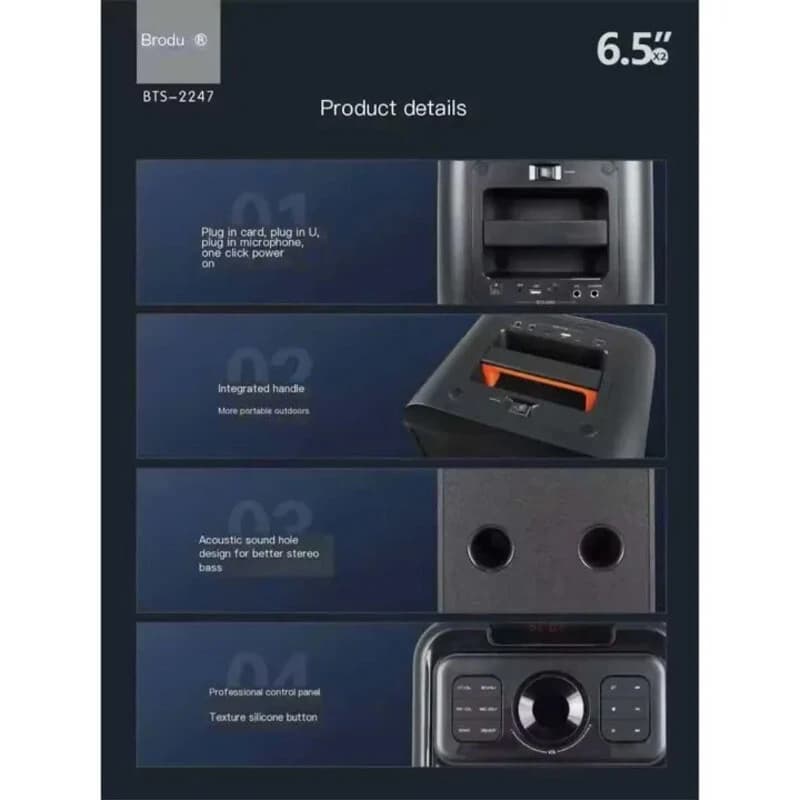 اسپیکر بلوتوثی برودو BTS-2247 + میکروفون — تصویر ۶