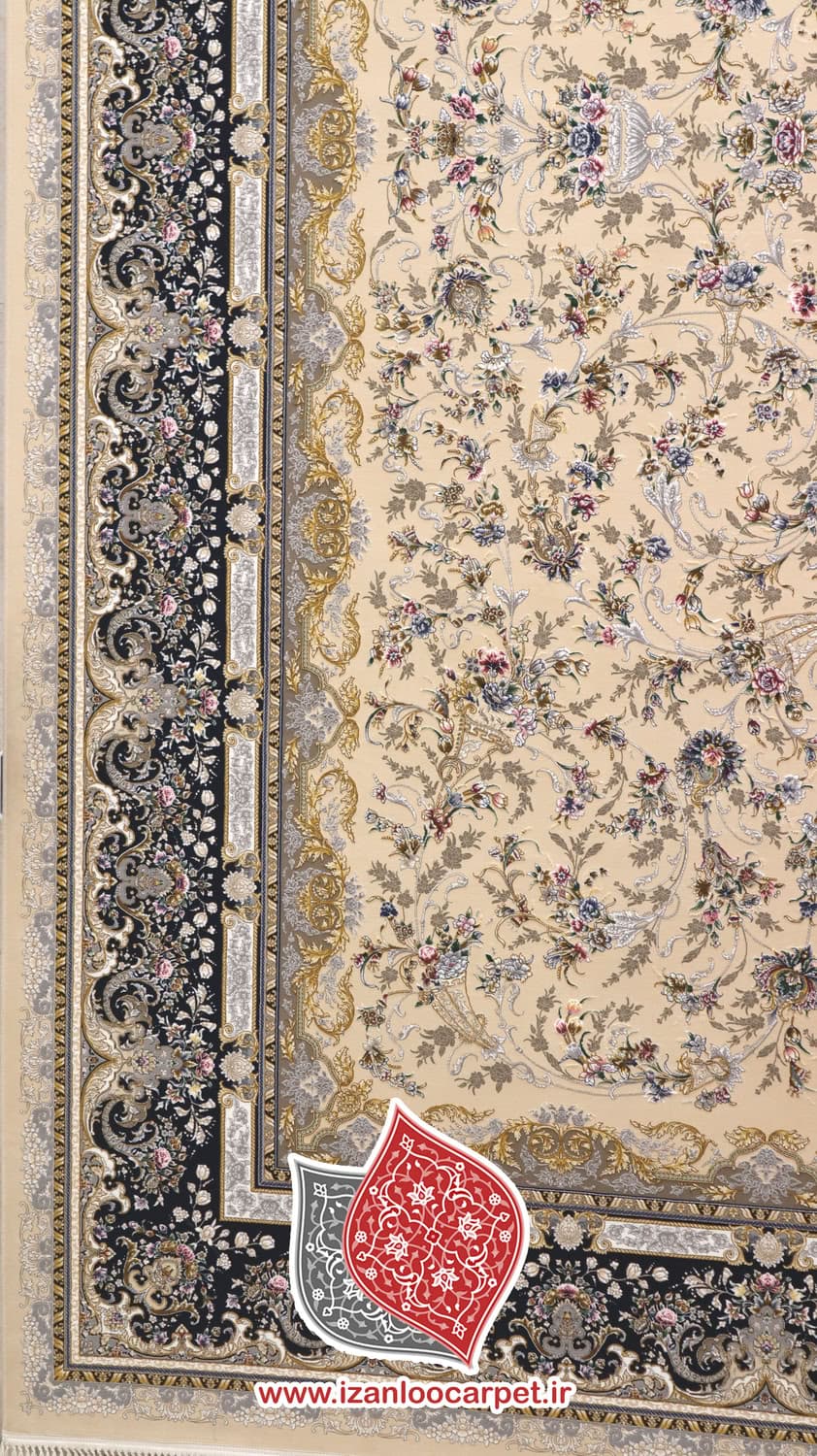 فرش مشهد طرح 814008 کرم حاشیه کاربنی 1500 شانه تراکم 4500 گل برجسته تمام آکریلیک — تصویر ۱۲