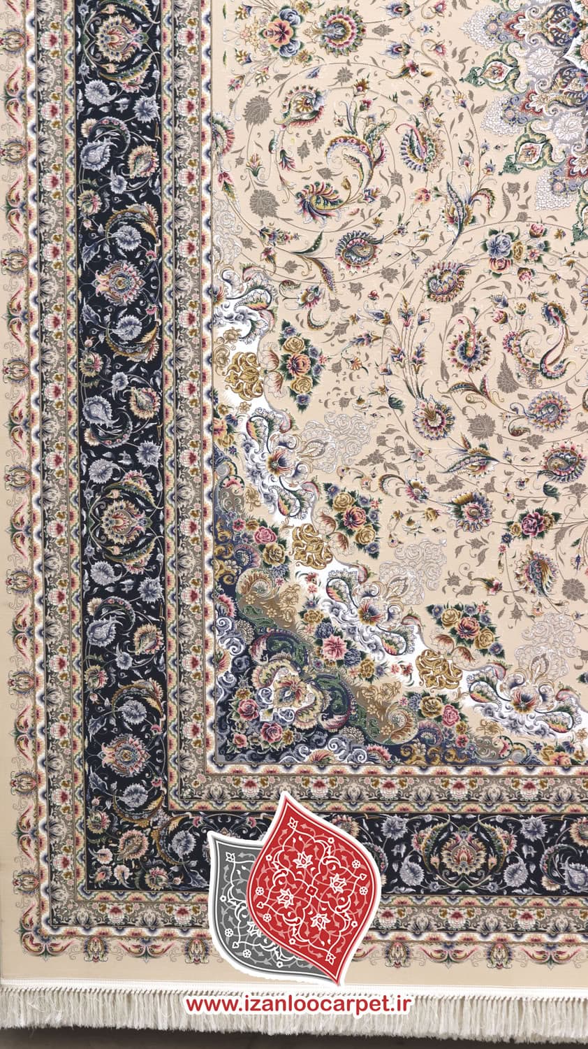 فرش مشهد طرح 814007 کرم حاشیه کاربنی 1500شانه تراکم 4500 تمام برجسته تمام آکریلیک — تصویر ۱۲