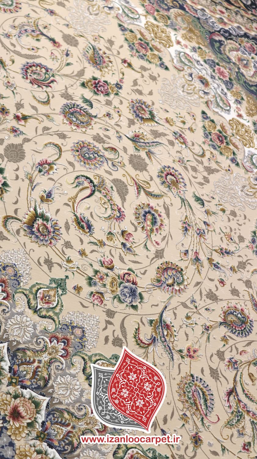 فرش مشهد طرح 814007 کرم حاشیه کاربنی 1500شانه تراکم 4500 تمام برجسته تمام آکریلیک — تصویر ۹