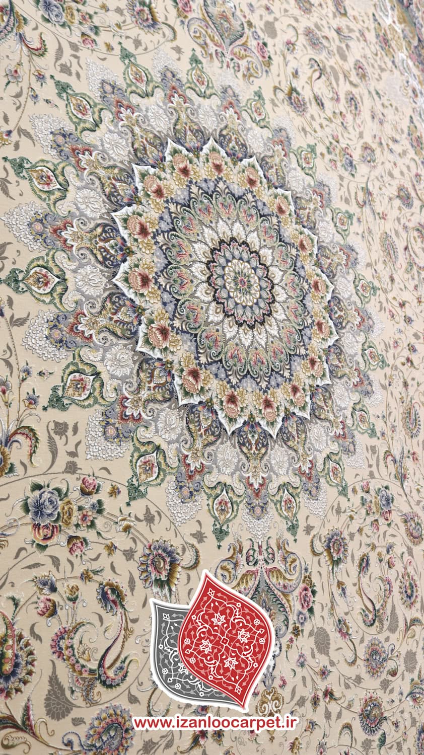 فرش مشهد طرح 814007 کرم حاشیه کاربنی 1500شانه تراکم 4500 تمام برجسته تمام آکریلیک — تصویر ۶