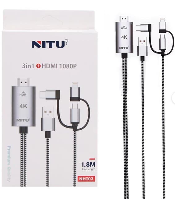 کابل تبدیل HDMI به لایتنینگ / microUSB/ USB-C نیتو مدل NHI03 طول 1٫8 متر — تصویر ۴