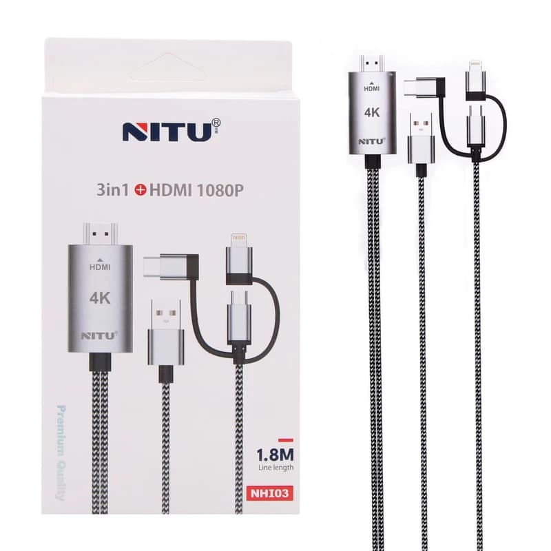 کابل تبدیل HDMI به لایتنینگ / microUSB/ USB-C نیتو مدل NHI03 طول 1٫8 متر — تصویر ۳