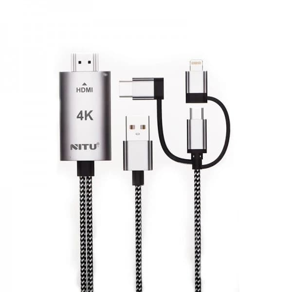 کابل تبدیل HDMI به لایتنینگ / microUSB/ USB-C نیتو مدل NHI03 طول 1٫8 متر — تصویر ۲