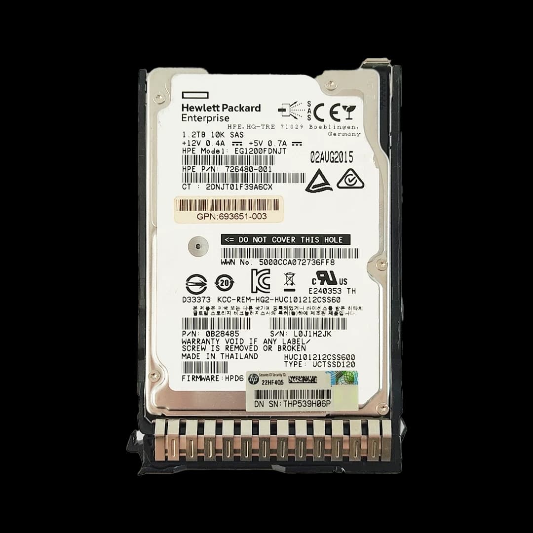هارد سرور مدل HPE HDD 1.2TB SAS 6G Ent 10K SFF SC 512n ظرفیت 1.2 ترابایت 726480-001