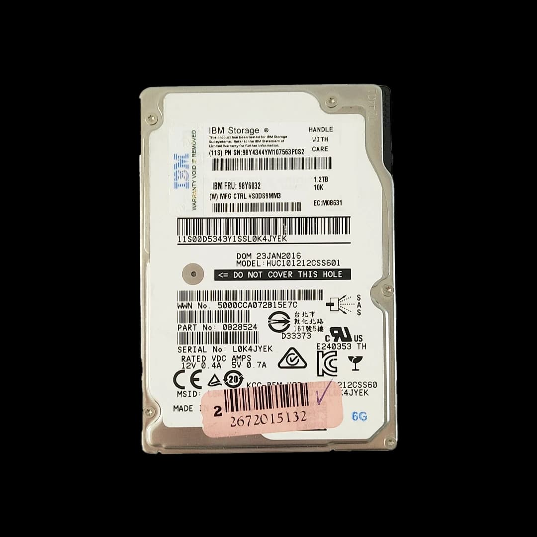 هارد سرور مدل IBM HDD 1.2TB SAS 6G Ent 10K SFF Tray ریتل پک ظرفیت 1/2 ترابایت 0B28524