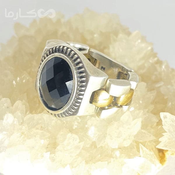 انگشتر عقیق مشکی رکاب زنجیری (کد 1202)