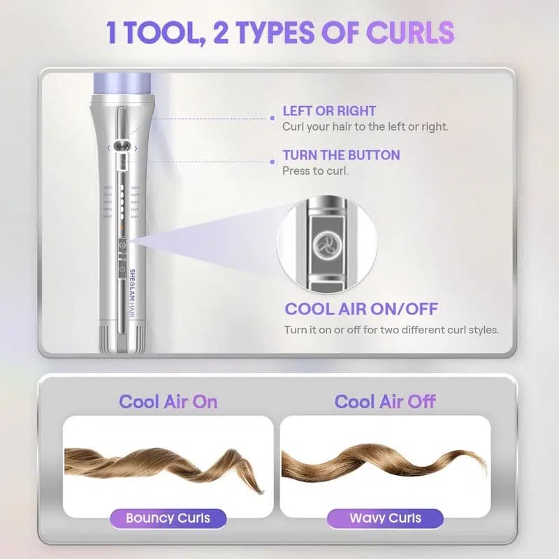 کرلی استایلر ایر فلو بنفش شیگلم مدل پرو چرخشی | SHEGLAM Airflow Curly Styler Pro — تصویر ۵