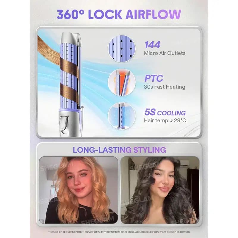 کرلی استایلر ایر فلو بنفش شیگلم مدل پرو چرخشی | SHEGLAM Airflow Curly Styler Pro — تصویر ۴