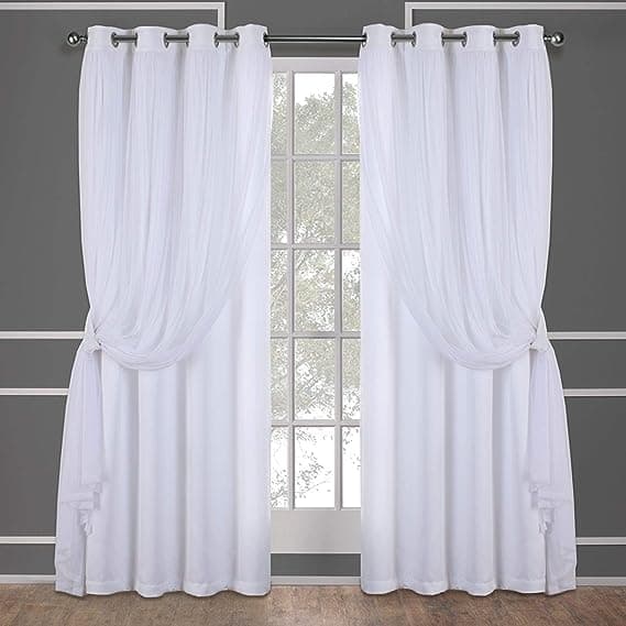 پرده پانچ آماده 2لایه دیزاین (کتان و حریر) رنگ سفید کد 01 مجموعه 2عددی — تصویر ۲