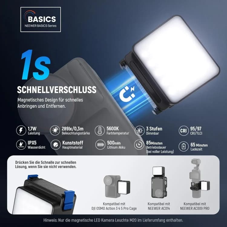 نور ثابت ال ای دی نیور NEEWER M20 BASICS OSMO ACTION 3/4/5 PRO FILL LIGHT — تصویر ۱۲
