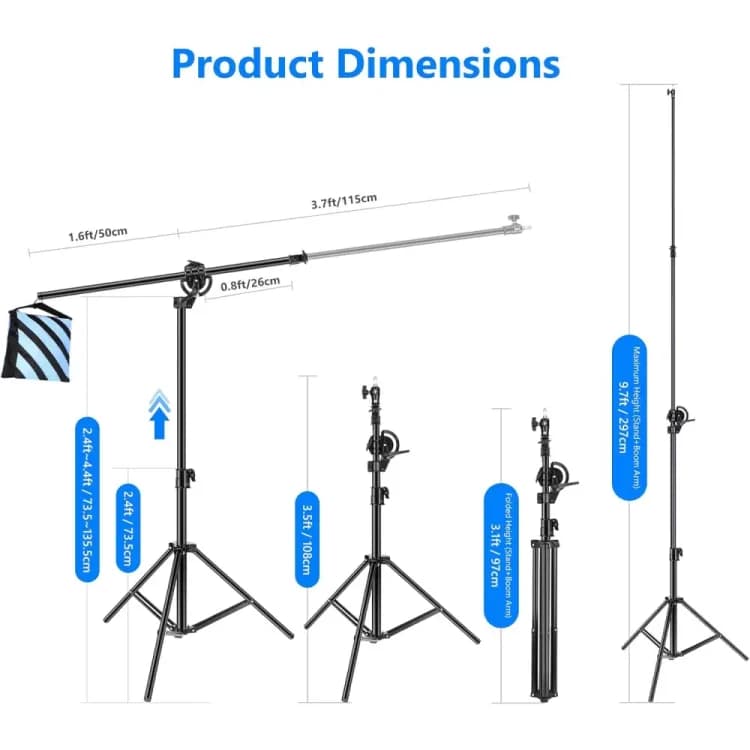 سه پایه نور نیور NEEWER 2-IN-1 ST-CB PHOTO LIGHT STAND BOOM ARM — تصویر ۱۱