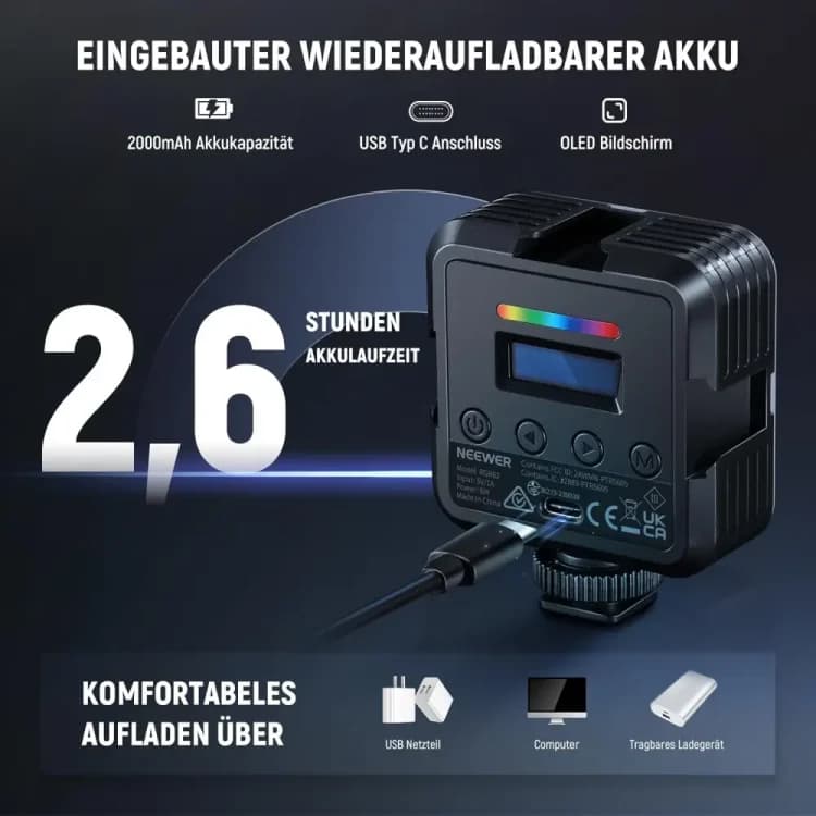 نور ثابت نیور NEEWER RGB62 Magnetic RGB Video Light with App Control — تصویر ۵