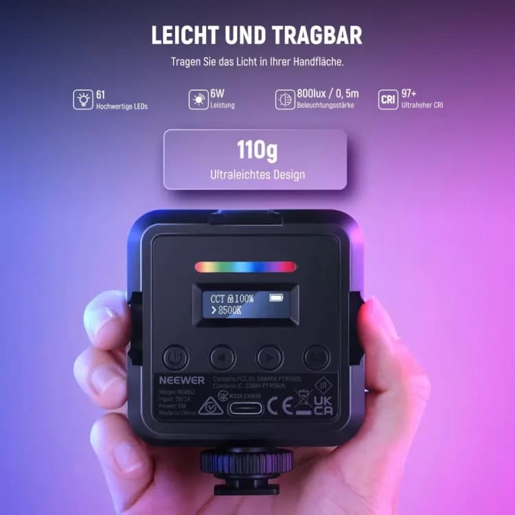 نور ثابت نیور NEEWER RGB62 Magnetic RGB Video Light with App Control — تصویر ۹