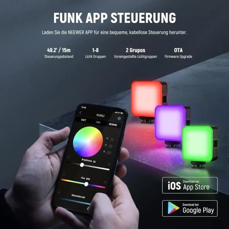 نور ثابت نیور NEEWER RGB62 Magnetic RGB Video Light with App Control — تصویر ۶