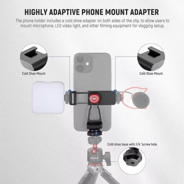 پایه نگهدارنده موبایل نیور NEEWER PA001 METAL PHONE CLAMP STAND HOLDER WITH COLD SHOE MOUNT — تصویر ۹