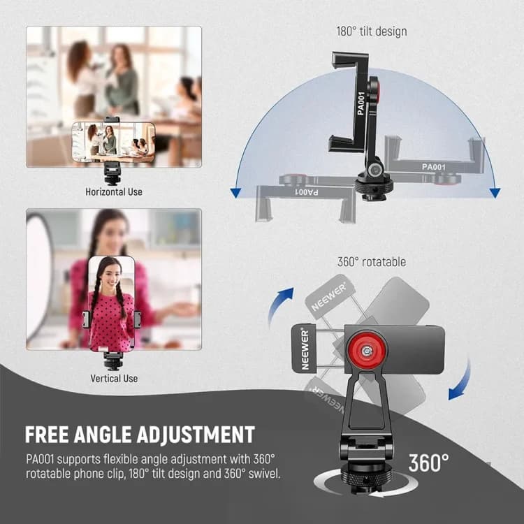 پایه نگهدارنده موبایل نیور NEEWER PA001 METAL PHONE CLAMP STAND HOLDER WITH COLD SHOE MOUNT — تصویر ۷
