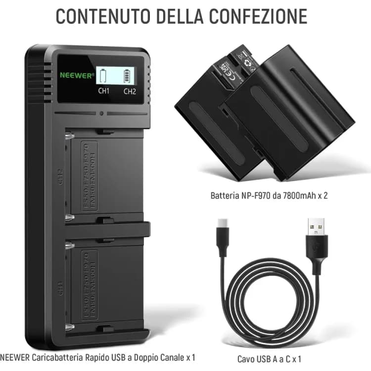 شارژر و باتری دوربین نیور NEEWER NW-F970 BATTERY×2 + DUAL USB CHARGER — تصویر ۱۱