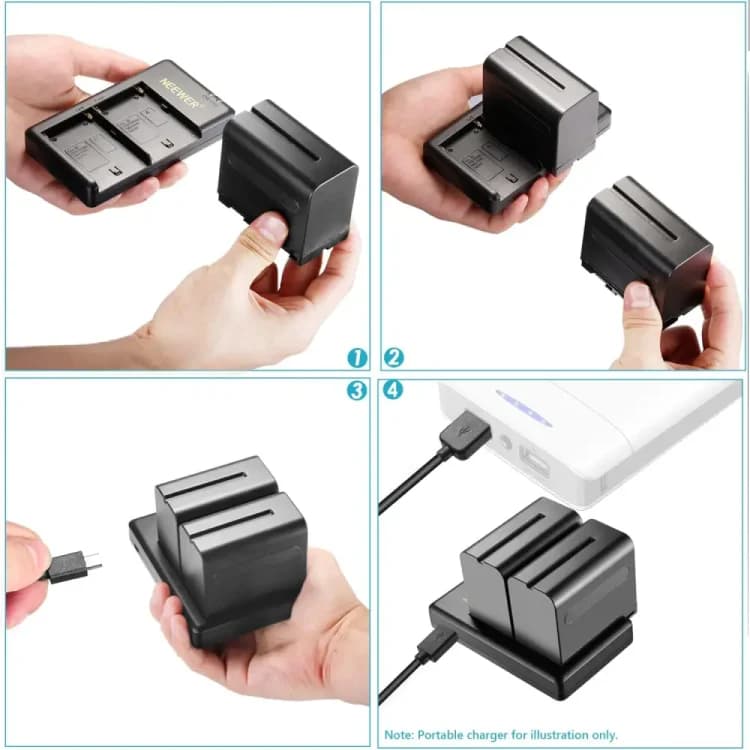 شارژر و باتری دوربین نیور NEEWER NW-F970 BATTERY×2 + DUAL USB CHARGER — تصویر ۵