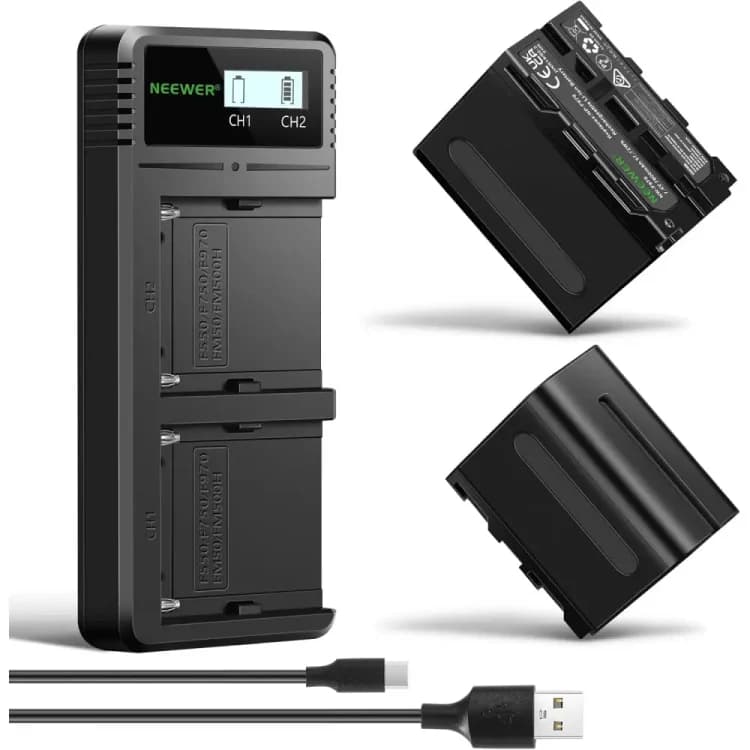 شارژر و باتری دوربین نیور NEEWER NW-F970 BATTERY×2 + DUAL USB CHARGER — تصویر ۷