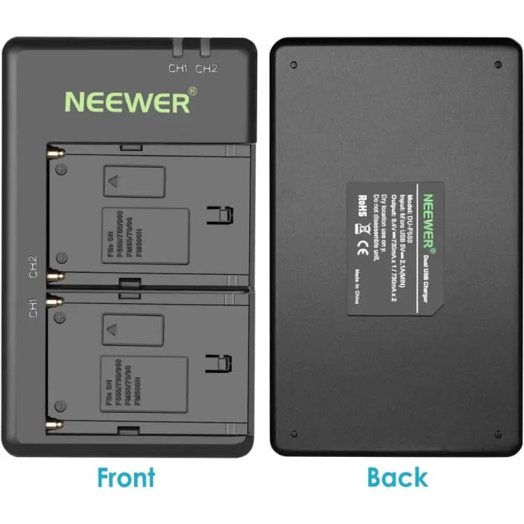 شارژر و باتری دوربین نیور NEEWER NW-F970 BATTERY×2 + DUAL USB CHARGER — تصویر ۶