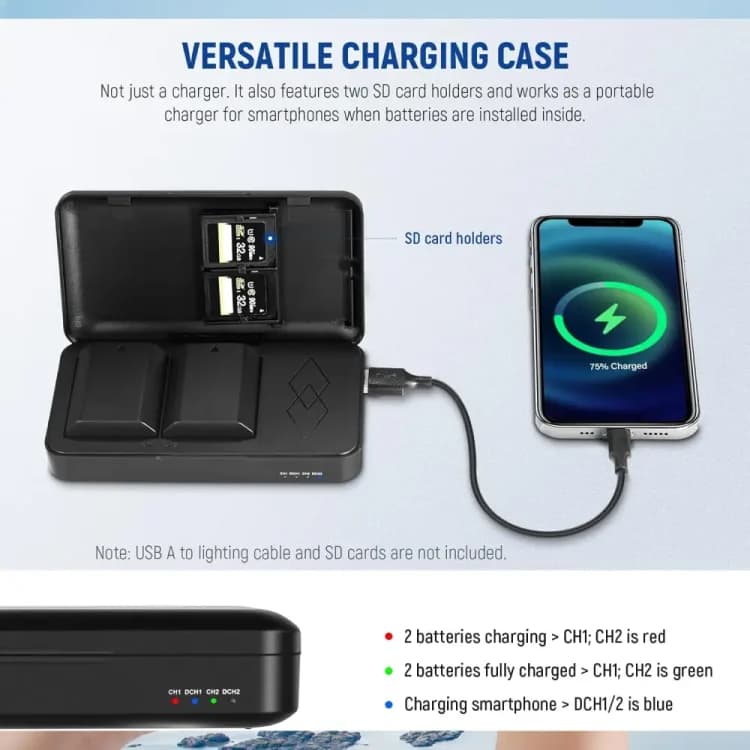 کیس شارژر و باتری دوربین نیور NEEWER NP-FZ100 MULTI FUNCTION BATTERY CHARGER CASE + 2×NP-FZ100 BATTERY — تصویر ۱۲