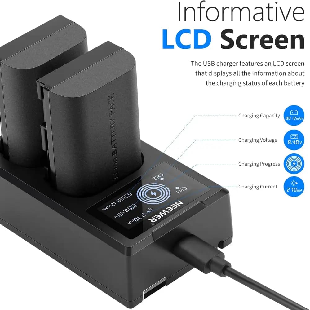 شارژر و باتری دوربین نیور NEEWER LP-E6NH 2 PCS BATTERY + CHARGER — تصویر ۱۲