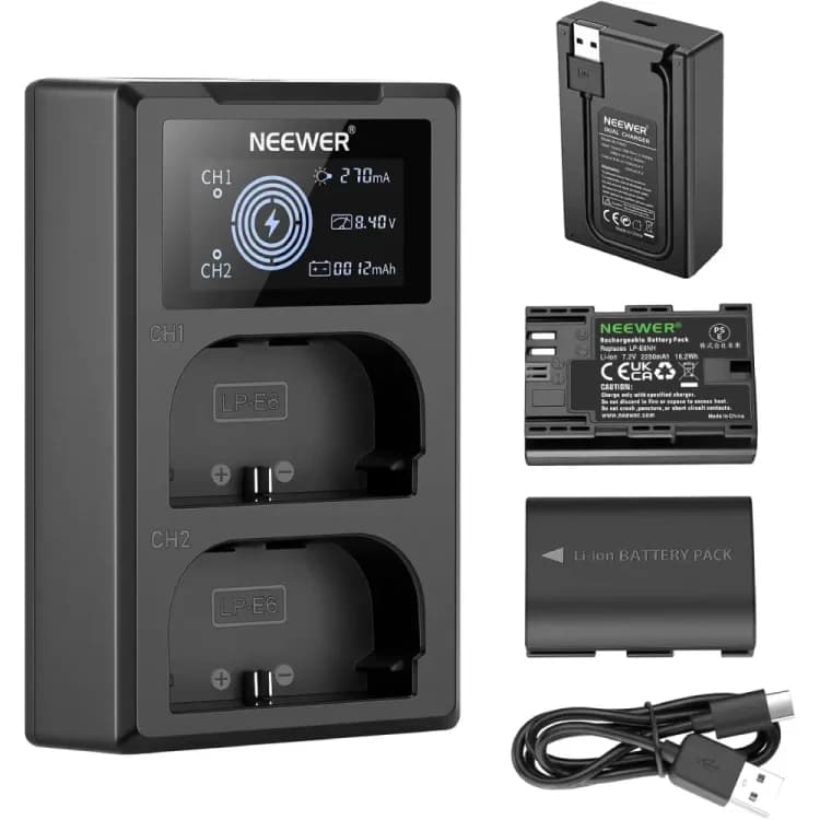 شارژر و باتری دوربین نیور NEEWER LP-E6NH 2 PCS BATTERY + CHARGER — تصویر ۱۰